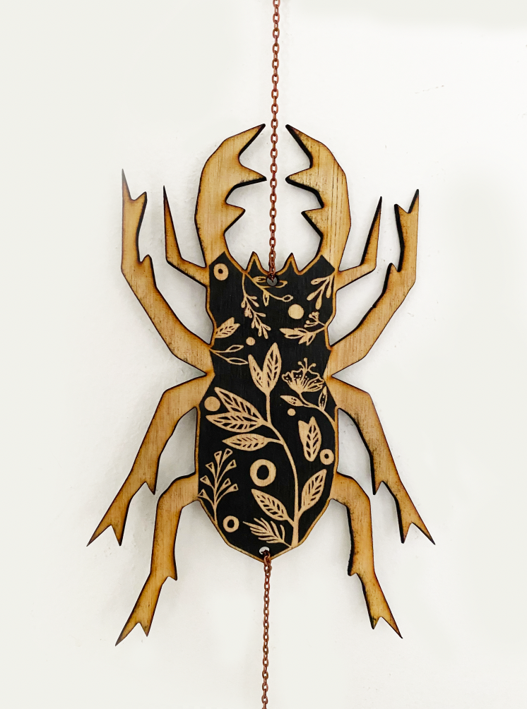 Floral Black Insect Garland - Beetle, Bee, Cicada