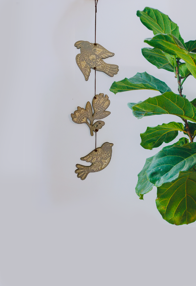 Folk Art Floral Garland, Birds and Flowers