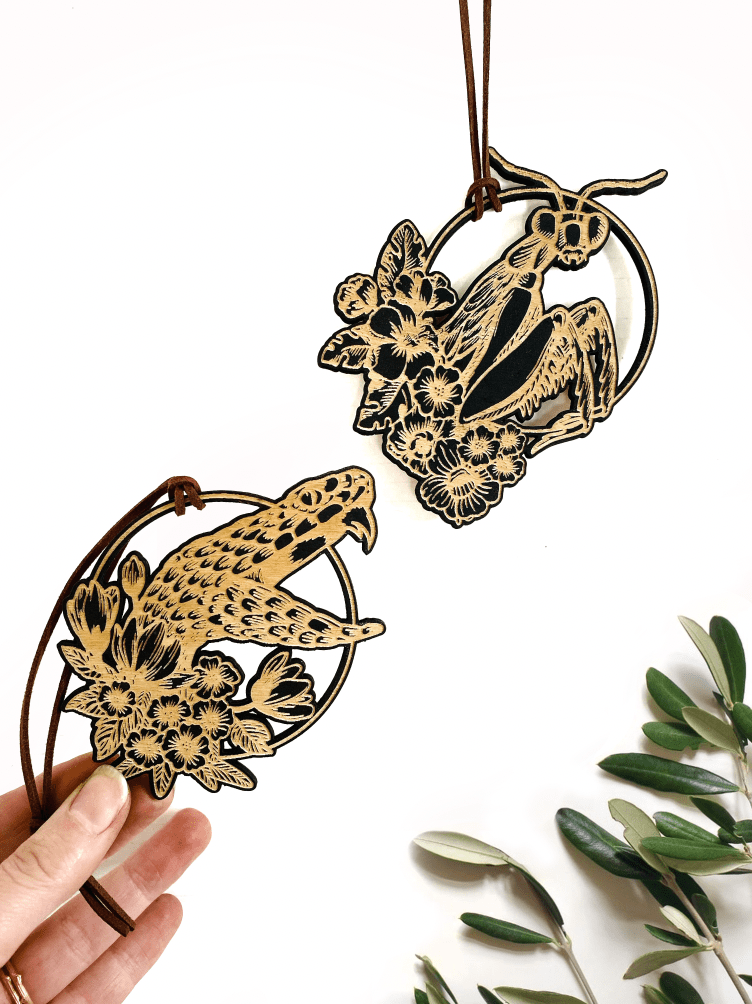 Curiosities Ornaments, Snake, Crocodile, and Praying Mantis - Faux Theory Design