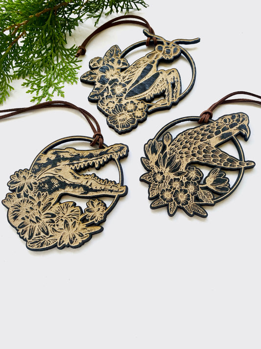 Curiosities Ornaments, Snake, Crocodile, and Praying Mantis - Faux Theory Design