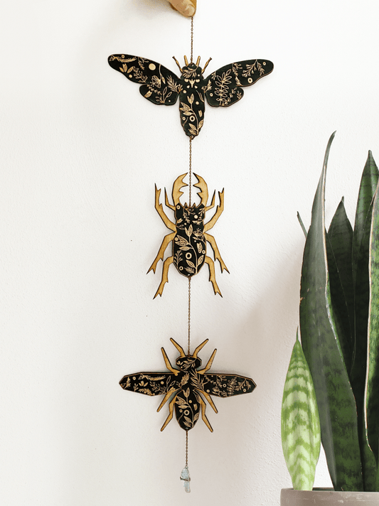 Floral Black Insect Garland - Beetle, Bee, Cicada - Faux Theory Design