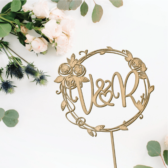 Personalized Vine Wreath Cake Topper - Faux Theory Design