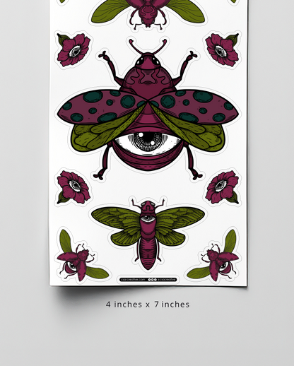 Eye-Blooms & Beetles 4"x7" Sticker Sheet