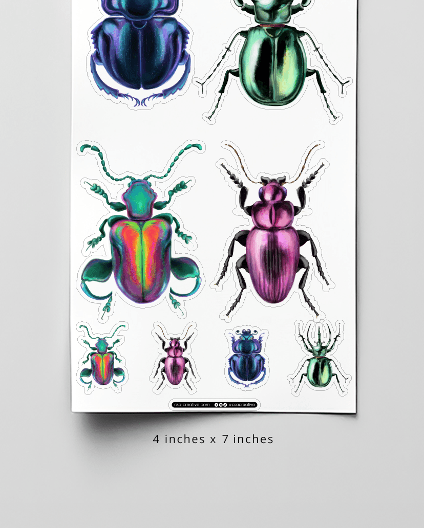 Beetles 4"x7" Sticker Sheet - Faux Theory Design