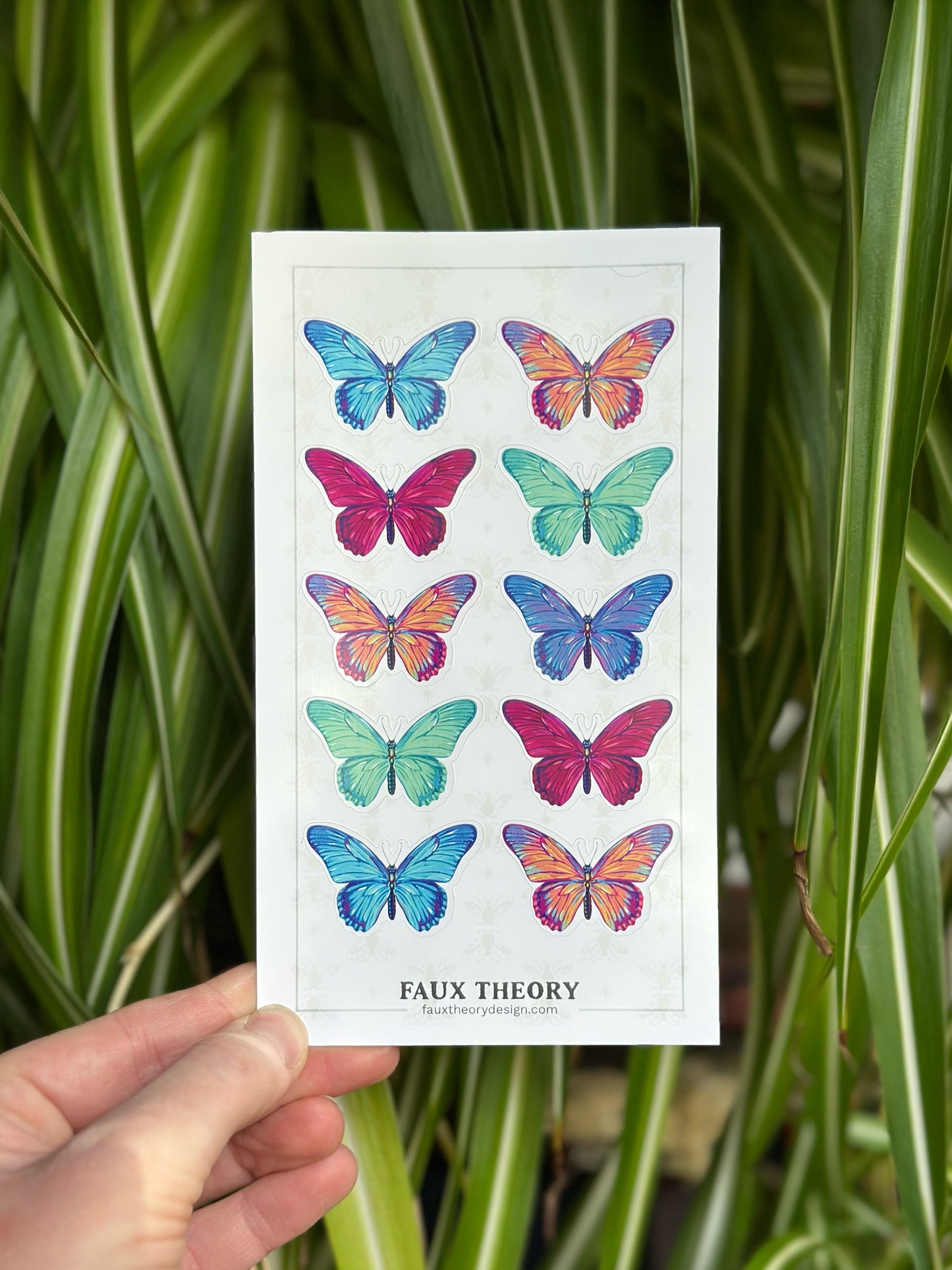Colorful Butterflies 4"x7" Sticker Sheet - Faux Theory Design