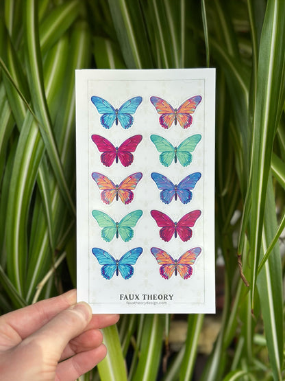 Colorful Butterflies 4"x7" Sticker Sheet - Faux Theory Design