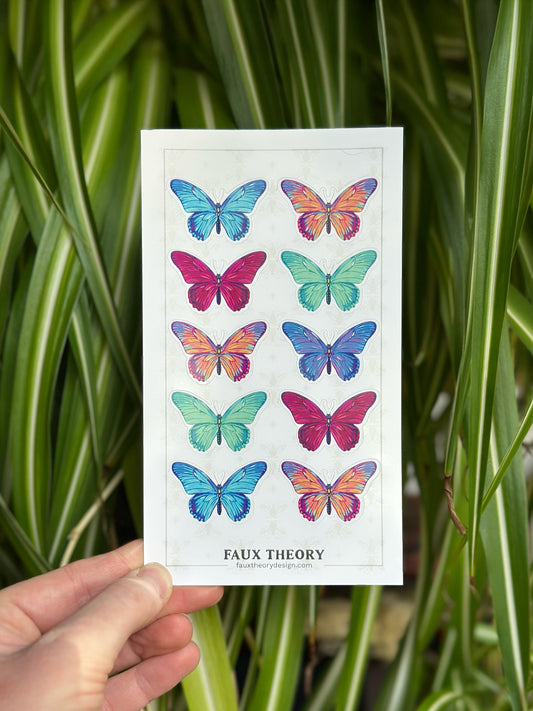 Colorful Butterflies 4"x7" Sticker Sheet - Faux Theory Design