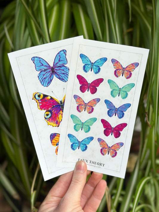 Colorful Butterflies 4"x7" Sticker Sheet - Faux Theory Design
