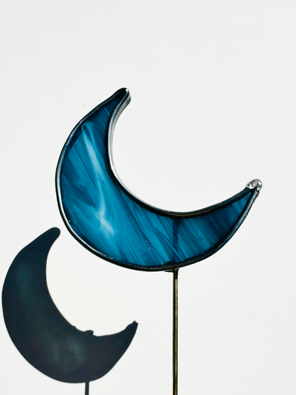 Crescent Moon Stained Glass Plant Stakes - Faux Theory Design