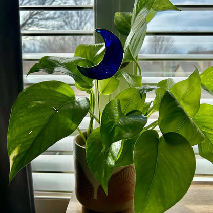 Crescent Moon Stained Glass Plant Stakes - Faux Theory Design