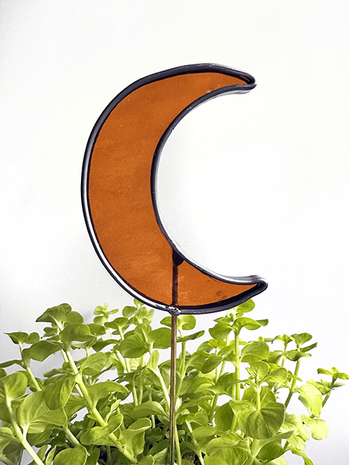 Crescent Moon Stained Glass Plant Stakes - Faux Theory Design