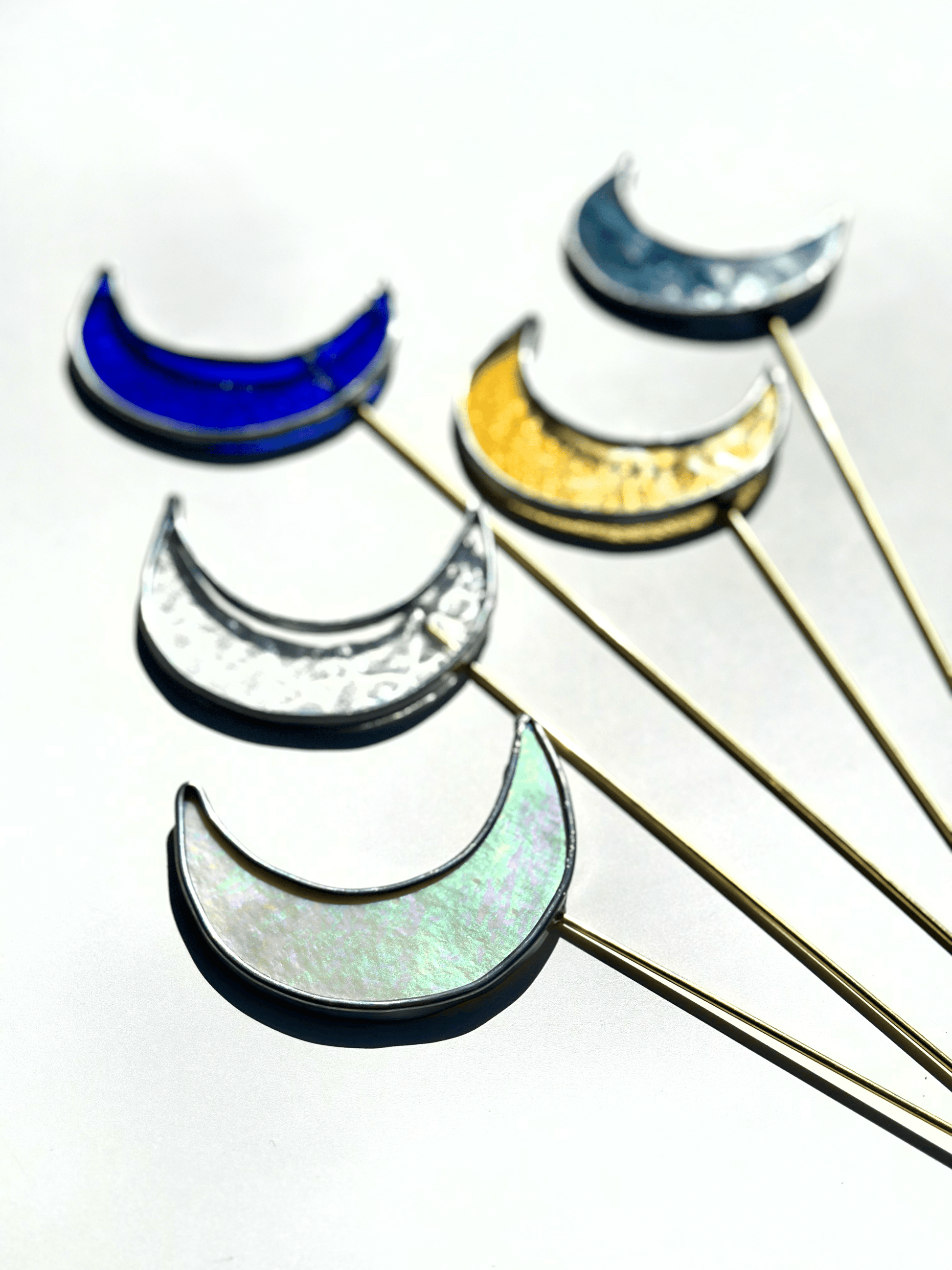 Crescent Moon Stained Glass Plant Stakes - Faux Theory Design