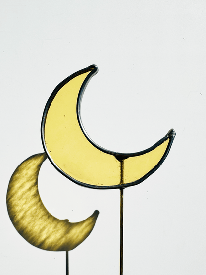 Crescent Moon Stained Glass Plant Stakes - Faux Theory Design
