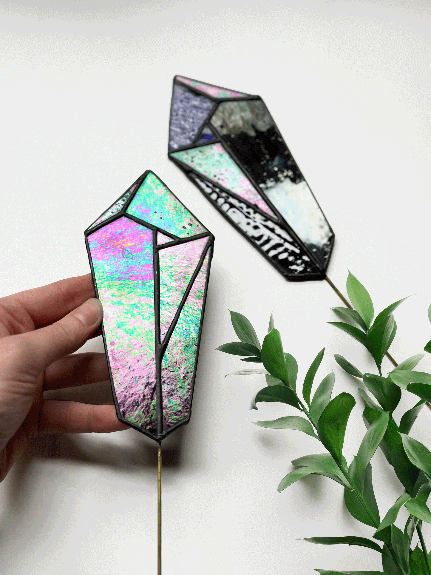 Crystal Stained Glass Plant Stakes - Faux Theory Design