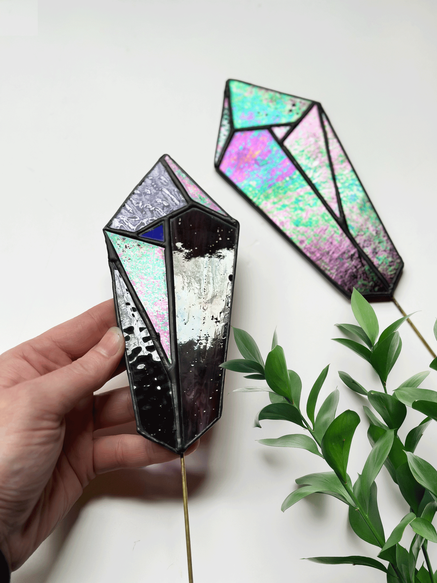 Crystal Stained Glass Plant Stakes - Faux Theory Design
