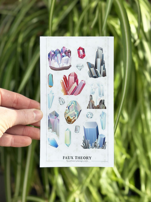 Crystals and Gemstones 4"x7" Sticker Sheet - Faux Theory Design