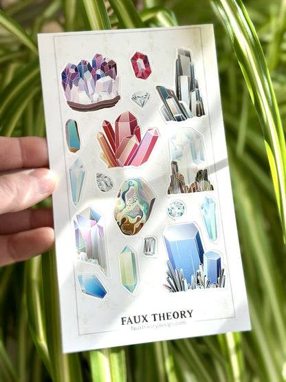 Crystals and Gemstones 4"x7" Sticker Sheet - Faux Theory Design