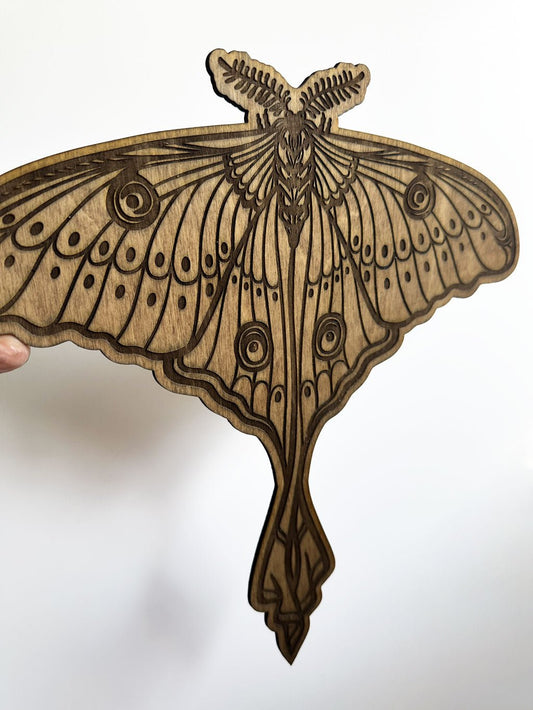 Engraved Luna Moth Wooden Wall Art - Faux Theory Design