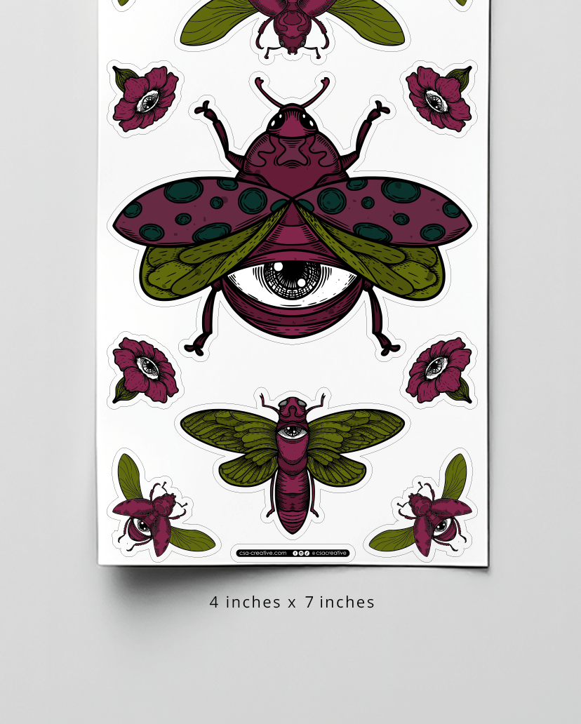 Eye - Blooms & Beetles 4"x7" Sticker Sheet - Faux Theory Design