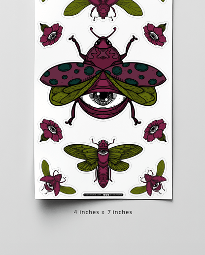 Eye - Blooms & Beetles 4"x7" Sticker Sheet - Faux Theory Design