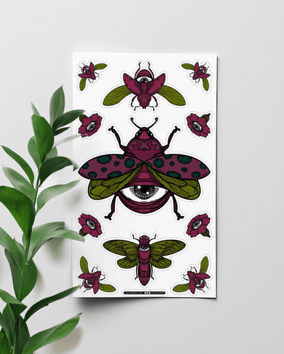 Eye - Blooms & Beetles 4"x7" Sticker Sheet - Faux Theory Design