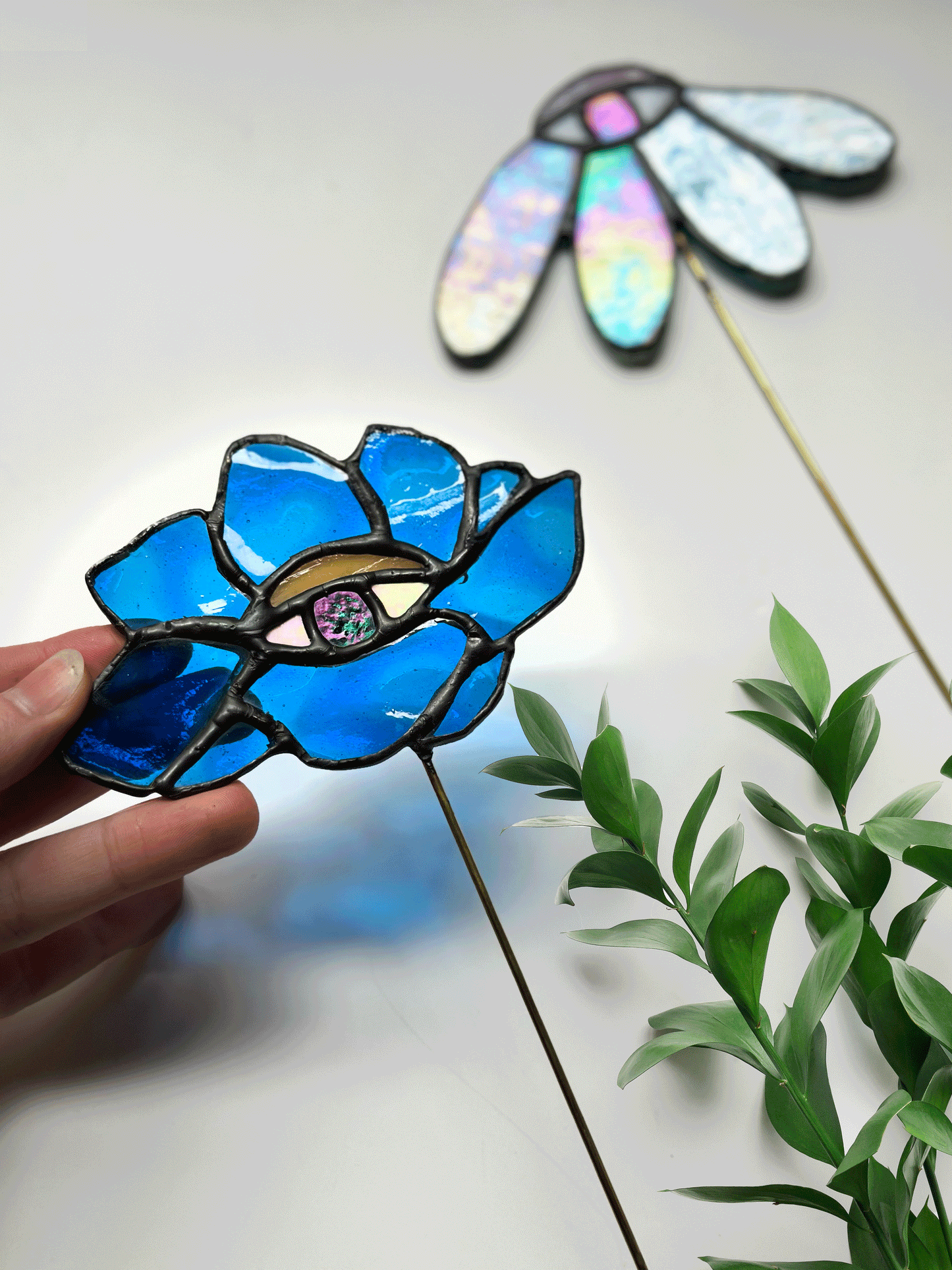 Eye - Bloom Stained Glass Plant Stakes - Faux Theory Design