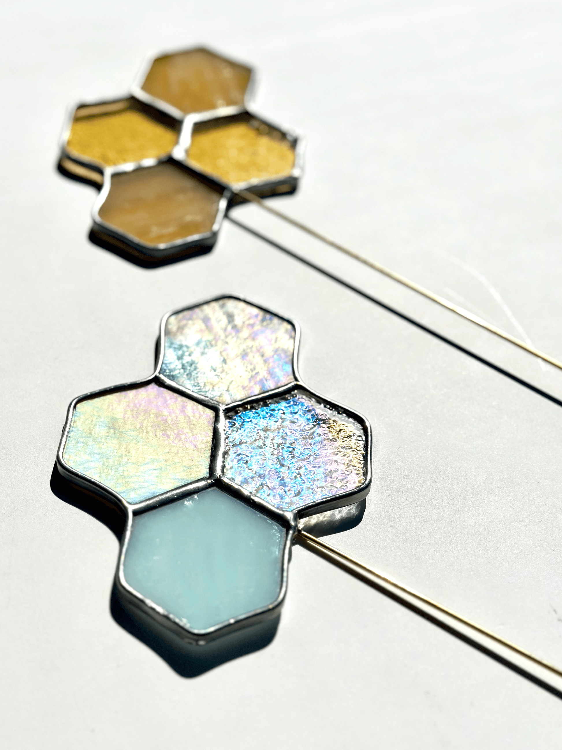 Honeycomb Stained Glass Plant Stakes - Faux Theory Design