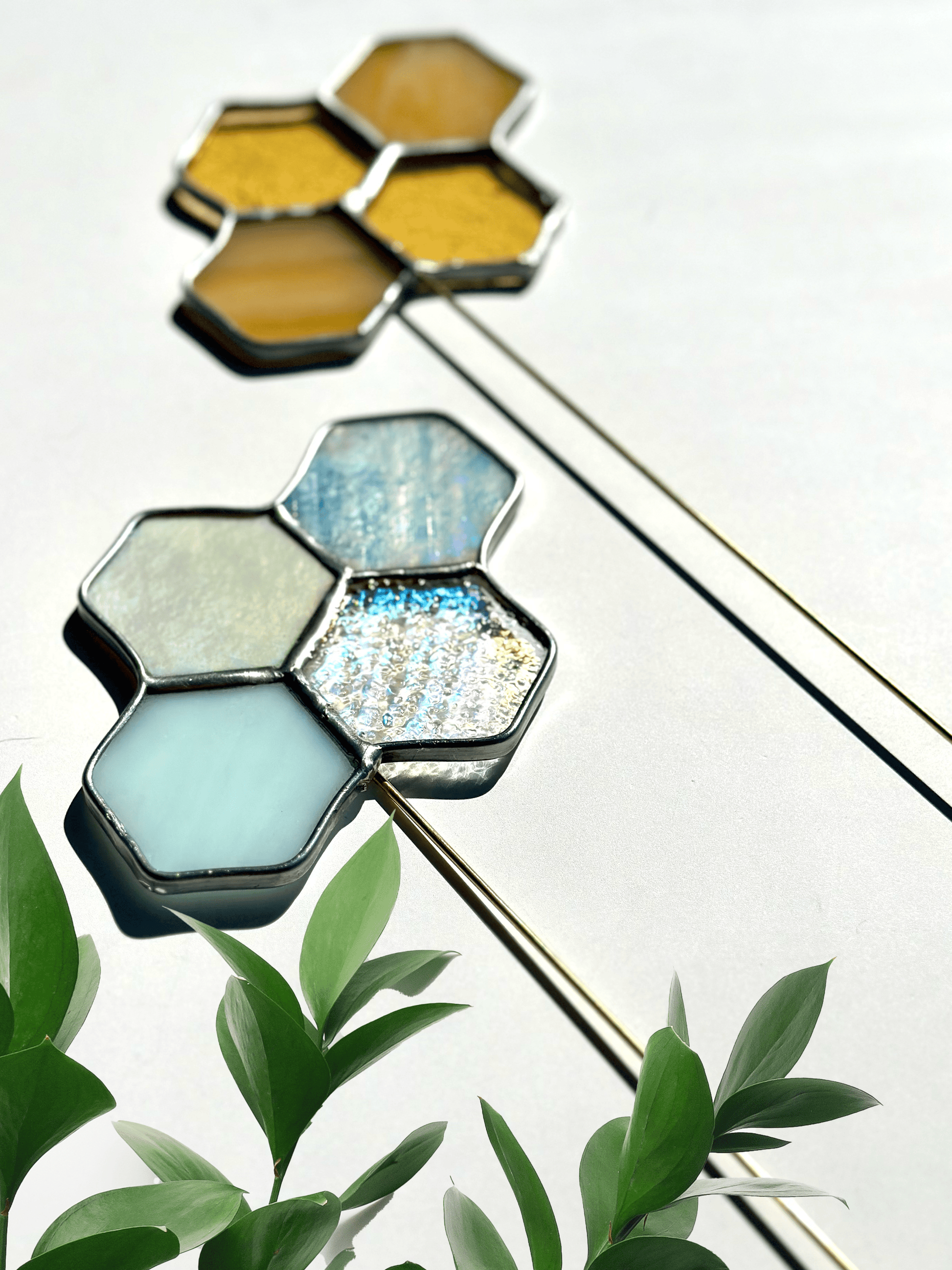 Honeycomb Stained Glass Plant Stakes - Faux Theory Design