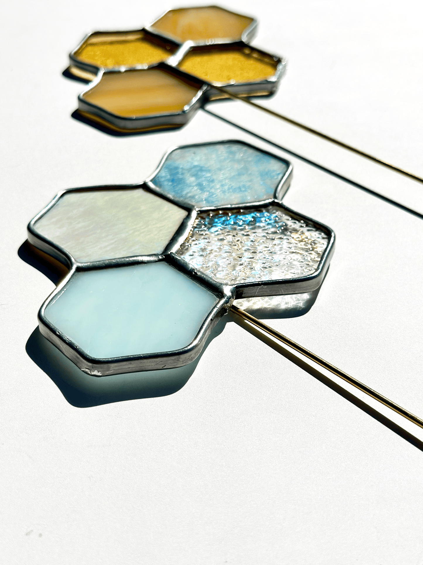 Honeycomb Stained Glass Plant Stakes - Faux Theory Design