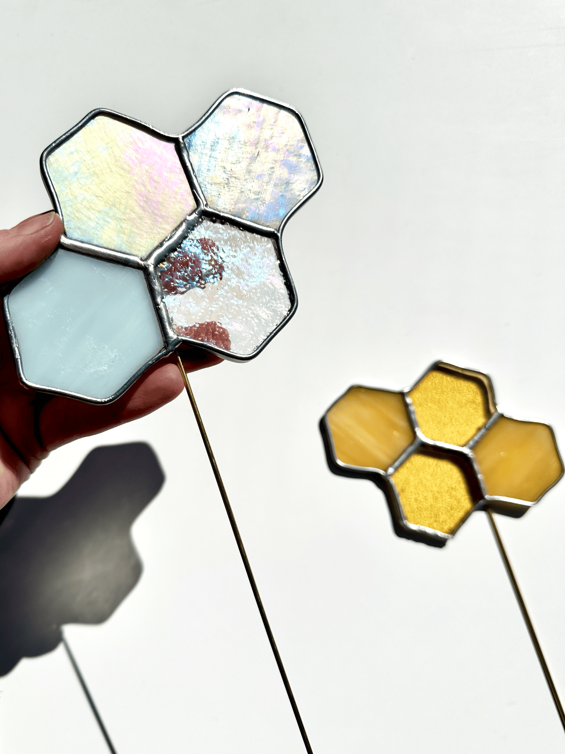 Honeycomb Stained Glass Plant Stakes - Faux Theory Design