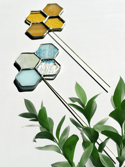 Honeycomb Stained Glass Plant Stakes - Faux Theory Design