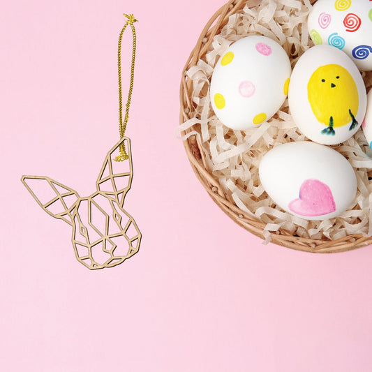 Geometric Rabbit Ornament: Laser Cut Wood Holiday Decor