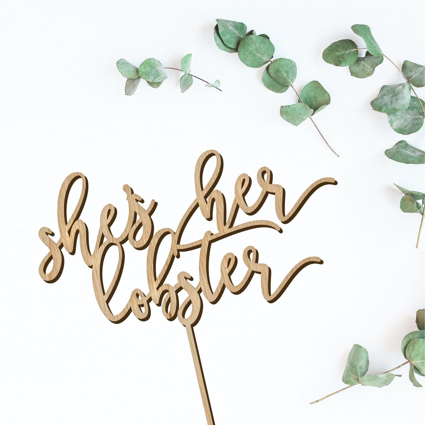She's Her Lobster Cake Topper: Laser Cut Wood Wedding Decor