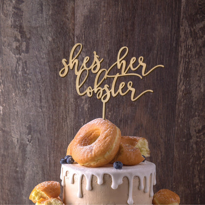 She's Her Lobster Cake Topper: Laser Cut Wood Wedding Decor
