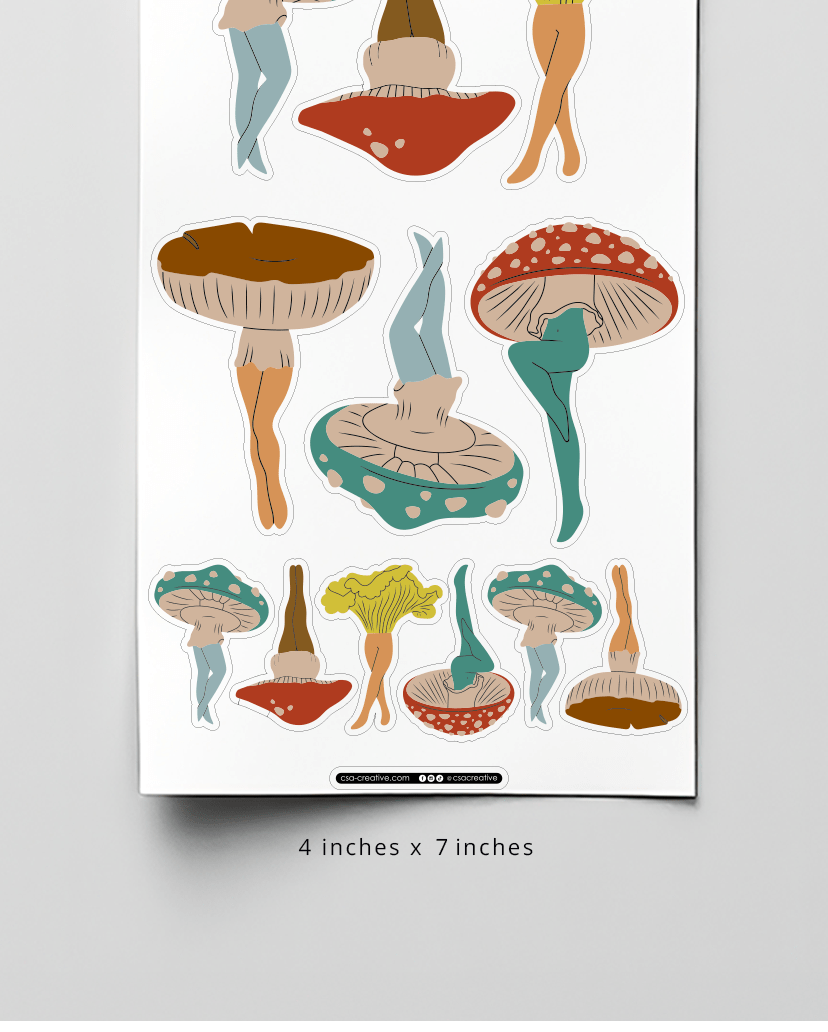 Mushroom Ladies 4"x7" Sticker Sheet - Faux Theory Design
