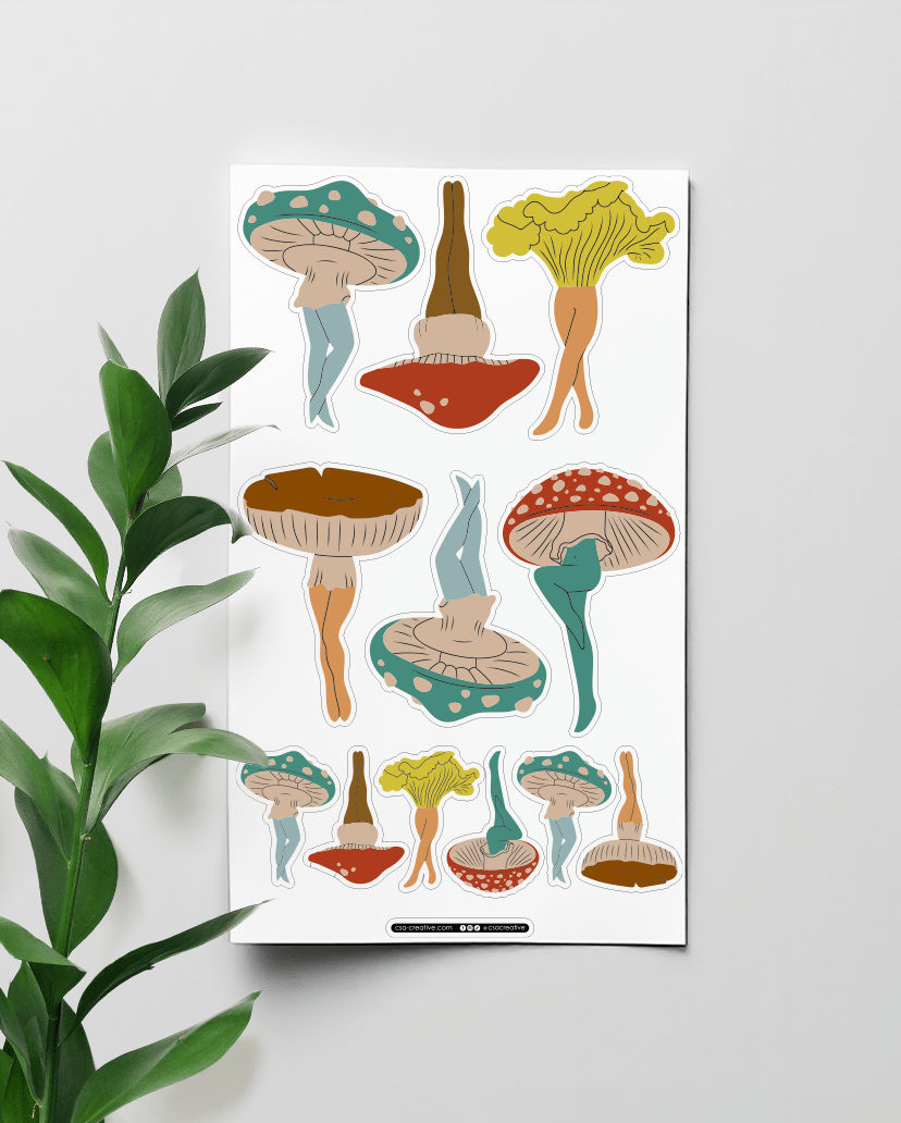 Mushroom Ladies 4"x7" Sticker Sheet - Faux Theory Design