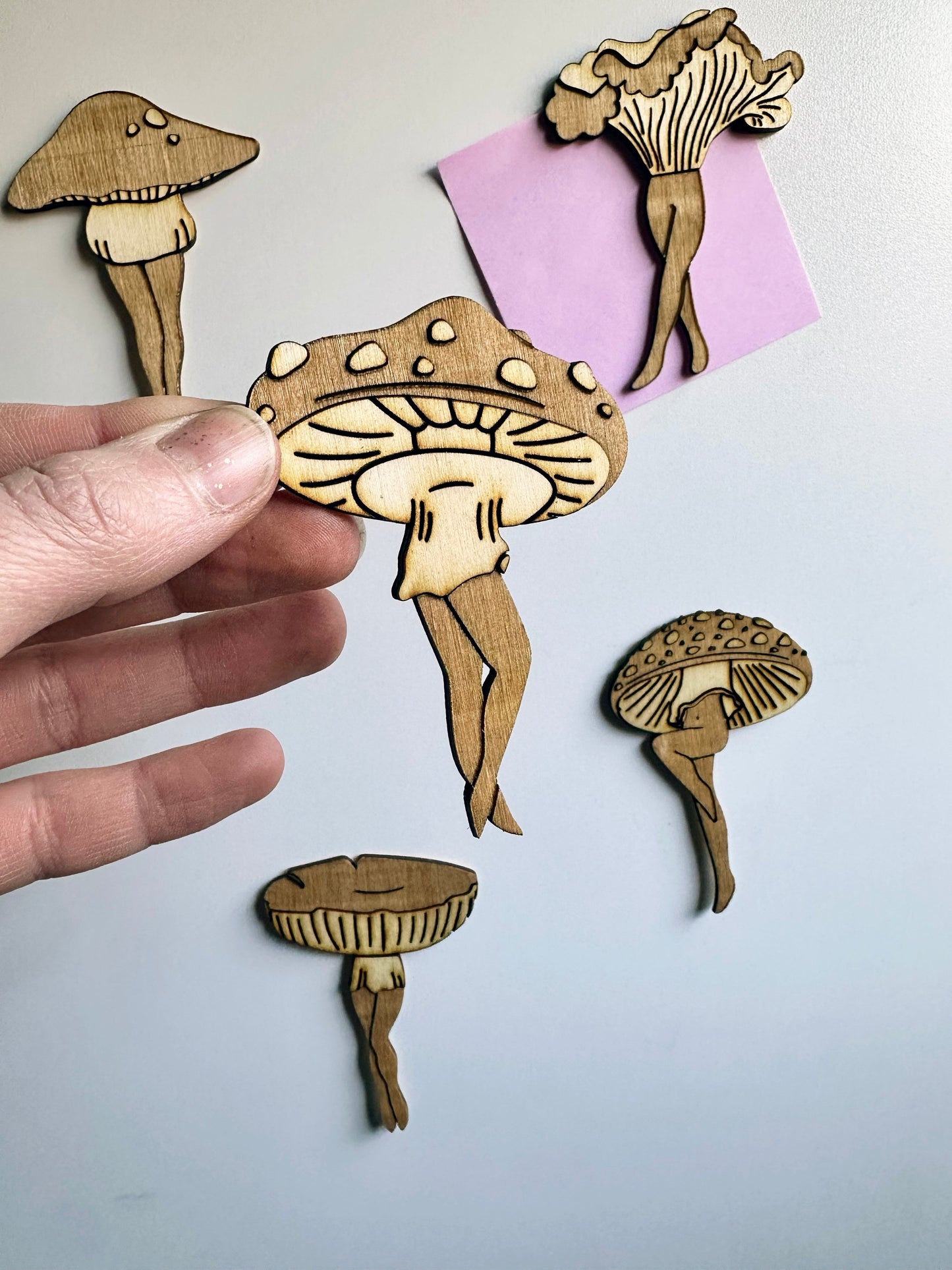 Mushroom Ladies Wooden Magnets - Faux Theory Design