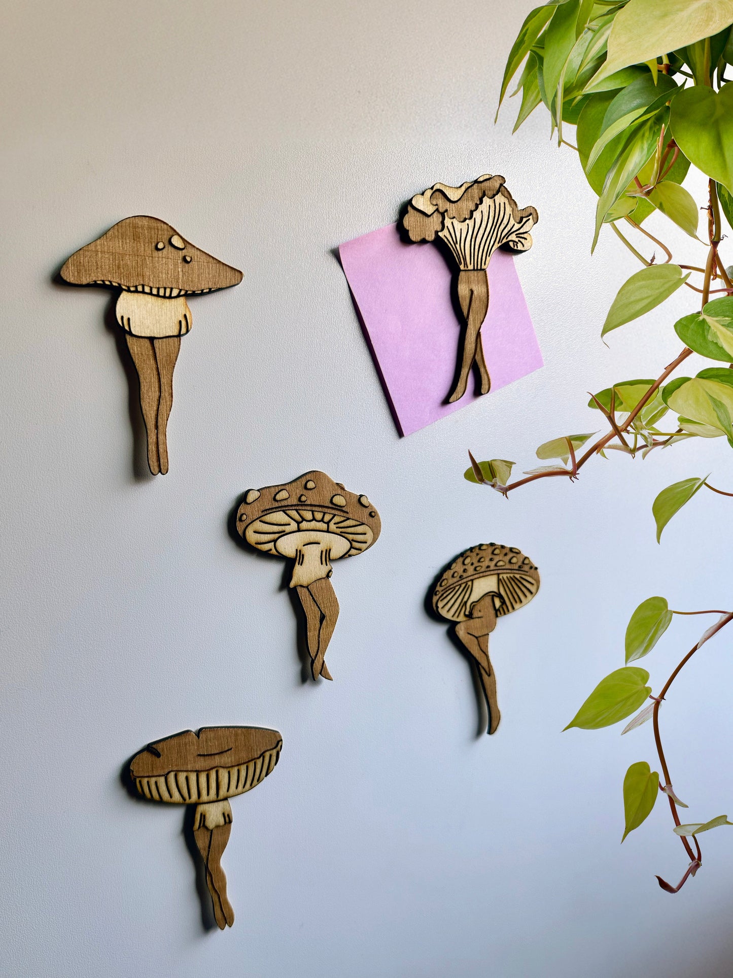 Mushroom Ladies Wooden Magnets - Faux Theory Design