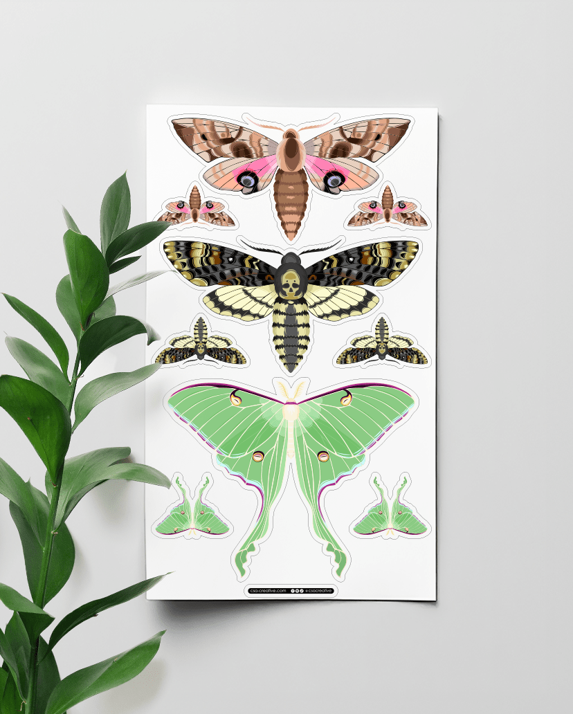 Night Moths 4"x7" Sticker Sheet - Faux Theory Design