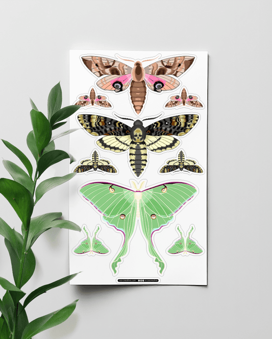 Night Moths 4"x7" Sticker Sheet - Faux Theory Design