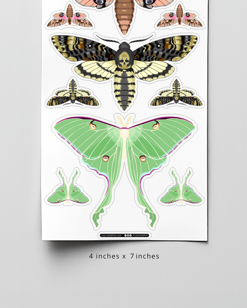 Night Moths 4"x7" Sticker Sheet - Faux Theory Design