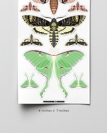 Night Moths 4"x7" Sticker Sheet - Faux Theory Design