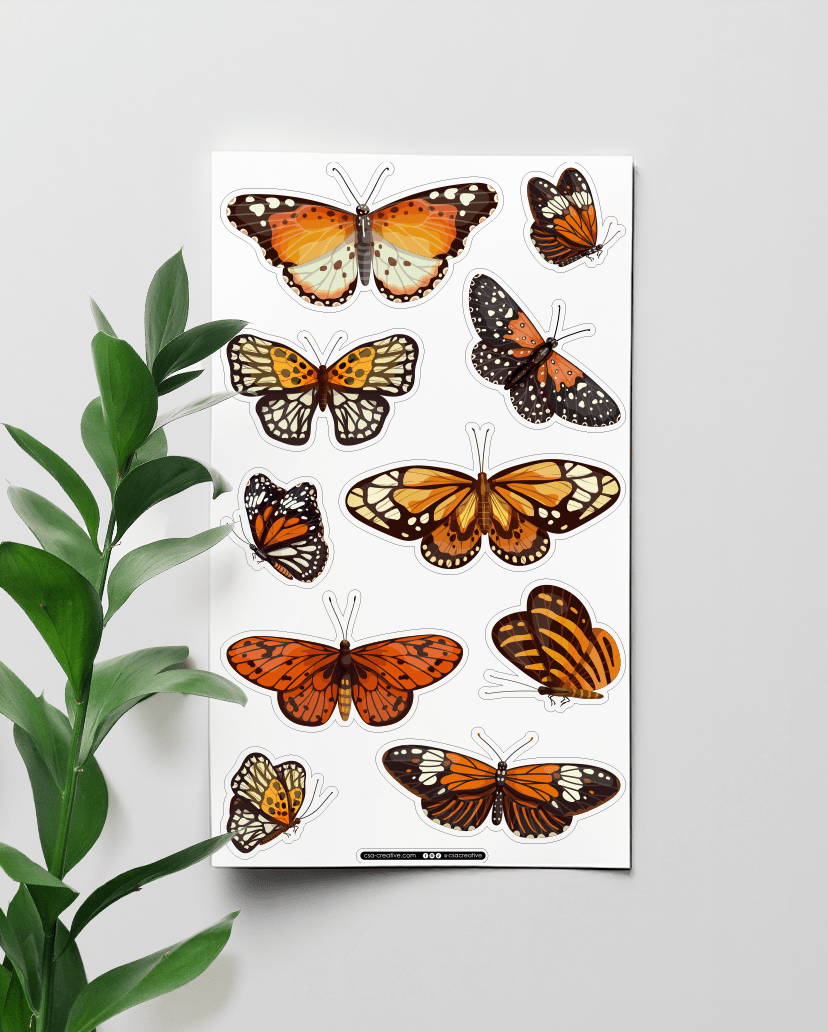 Orange Butterflies 4"x7" Sticker Sheet - Faux Theory Design