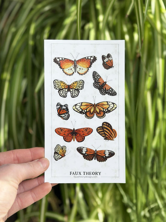 Orange Butterflies 4"x7" Sticker Sheet - Faux Theory Design