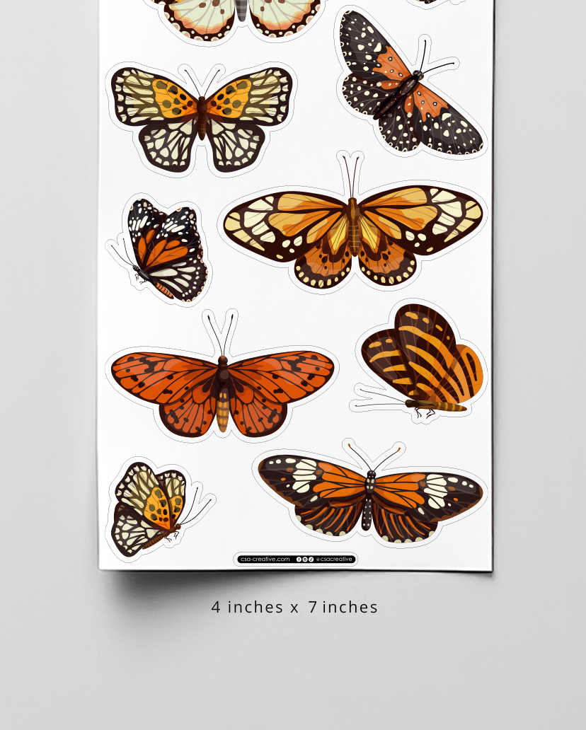 Orange Butterflies 4"x7" Sticker Sheet - Faux Theory Design