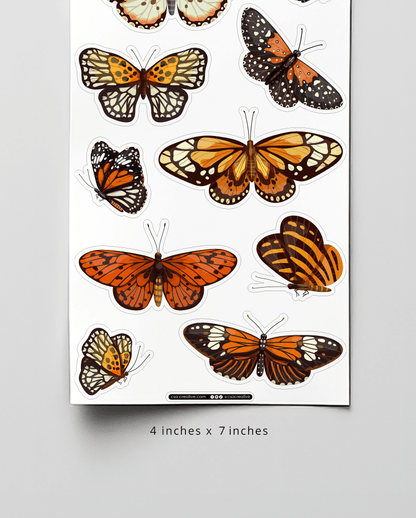 Orange Butterflies 4"x7" Sticker Sheet - Faux Theory Design