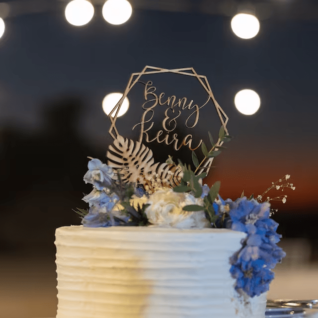 Personalized Tropical Wedding Cake Topper - Faux Theory Design