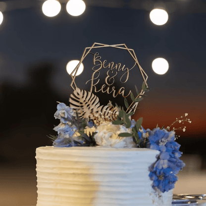 Personalized Tropical Wedding Cake Topper - Faux Theory Design