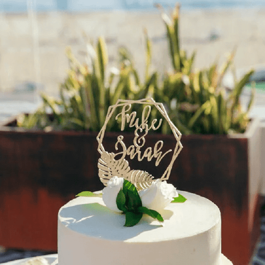 Personalized Tropical Wedding Cake Topper - Faux Theory Design
