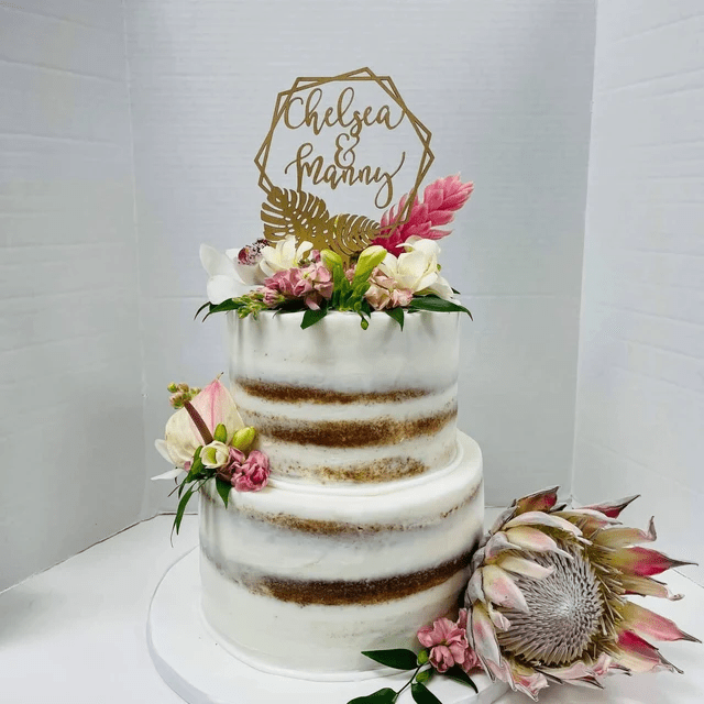 Personalized Tropical Wedding Cake Topper - Faux Theory Design